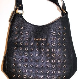 BEBE BLACK HALLIE TRIPLE ENTRY BAG